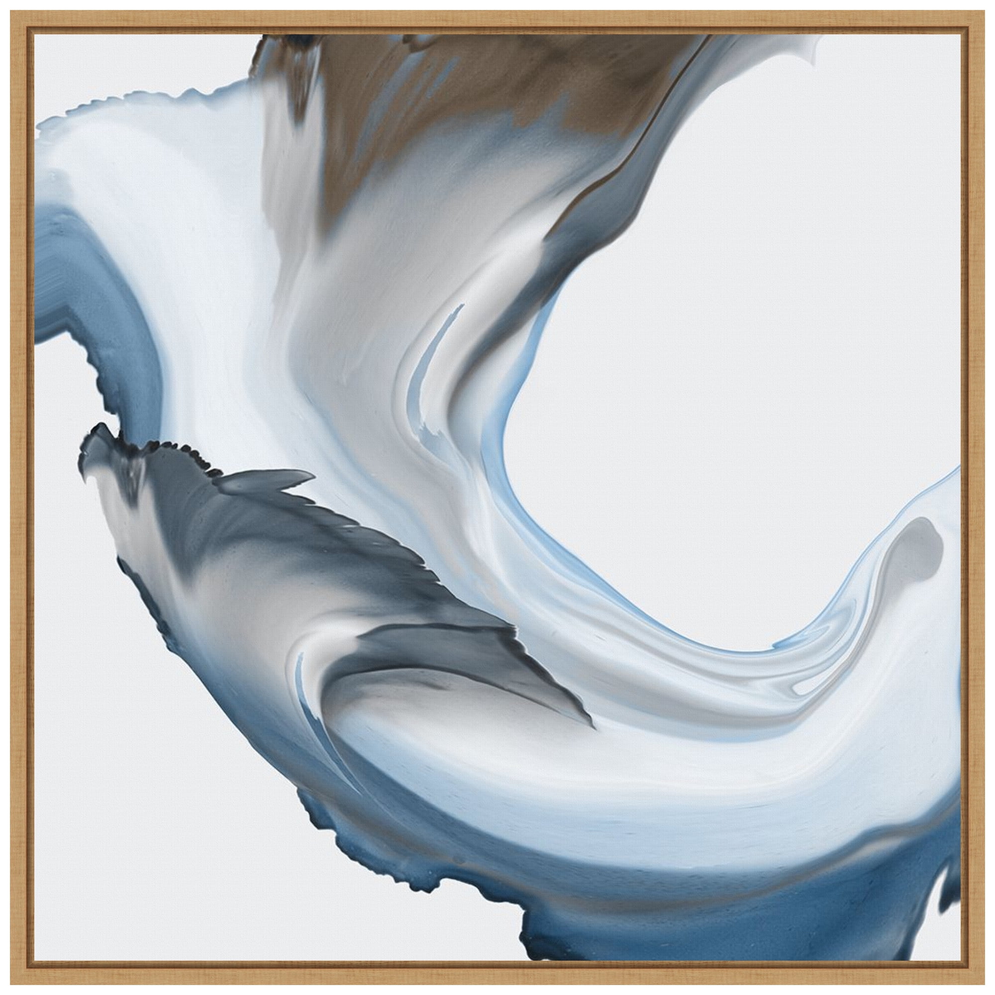 Liquid Blue Motion II Abstract Canvas Art with Maple Frame