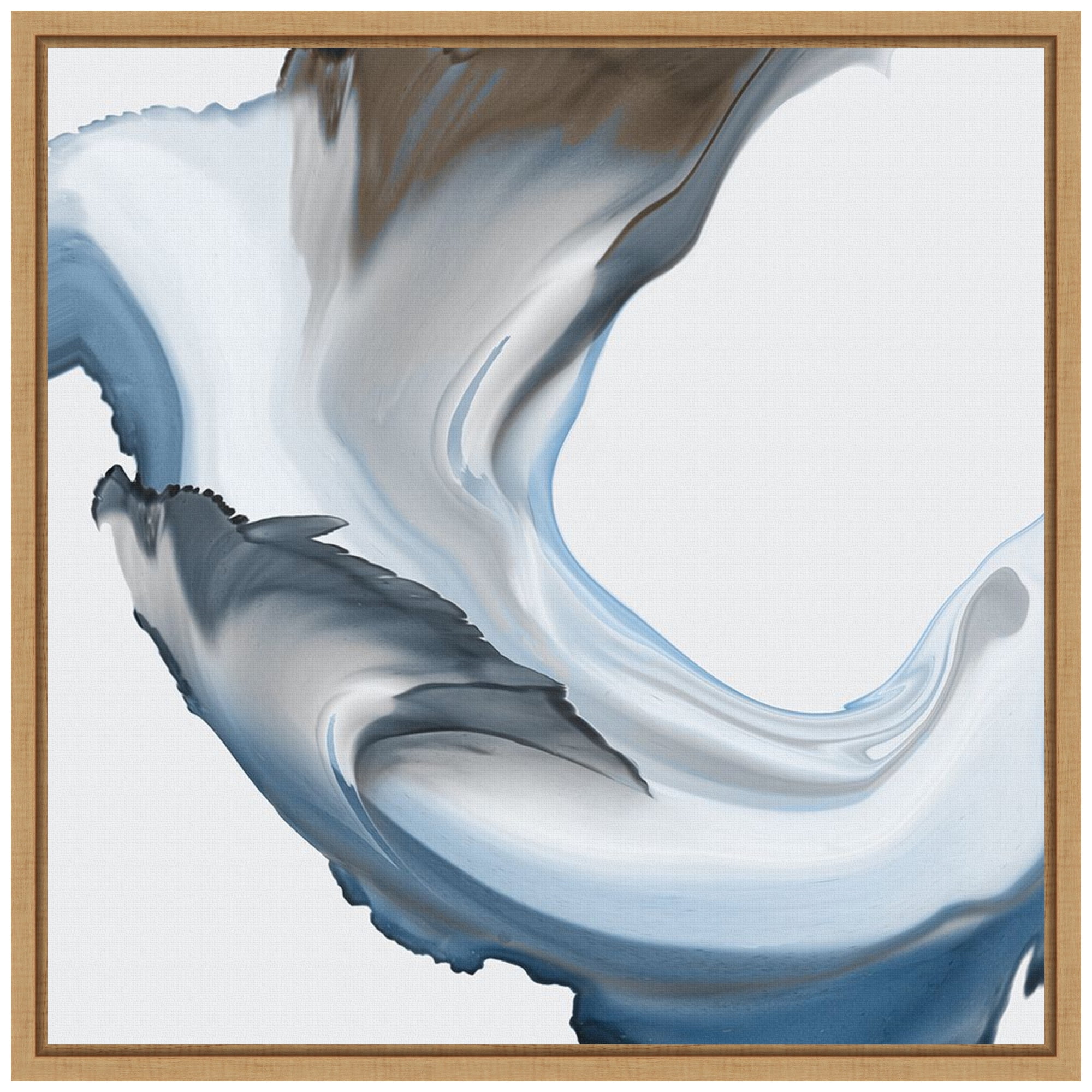 Liquid Blue Motion II Abstract Canvas Art with Maple Frame