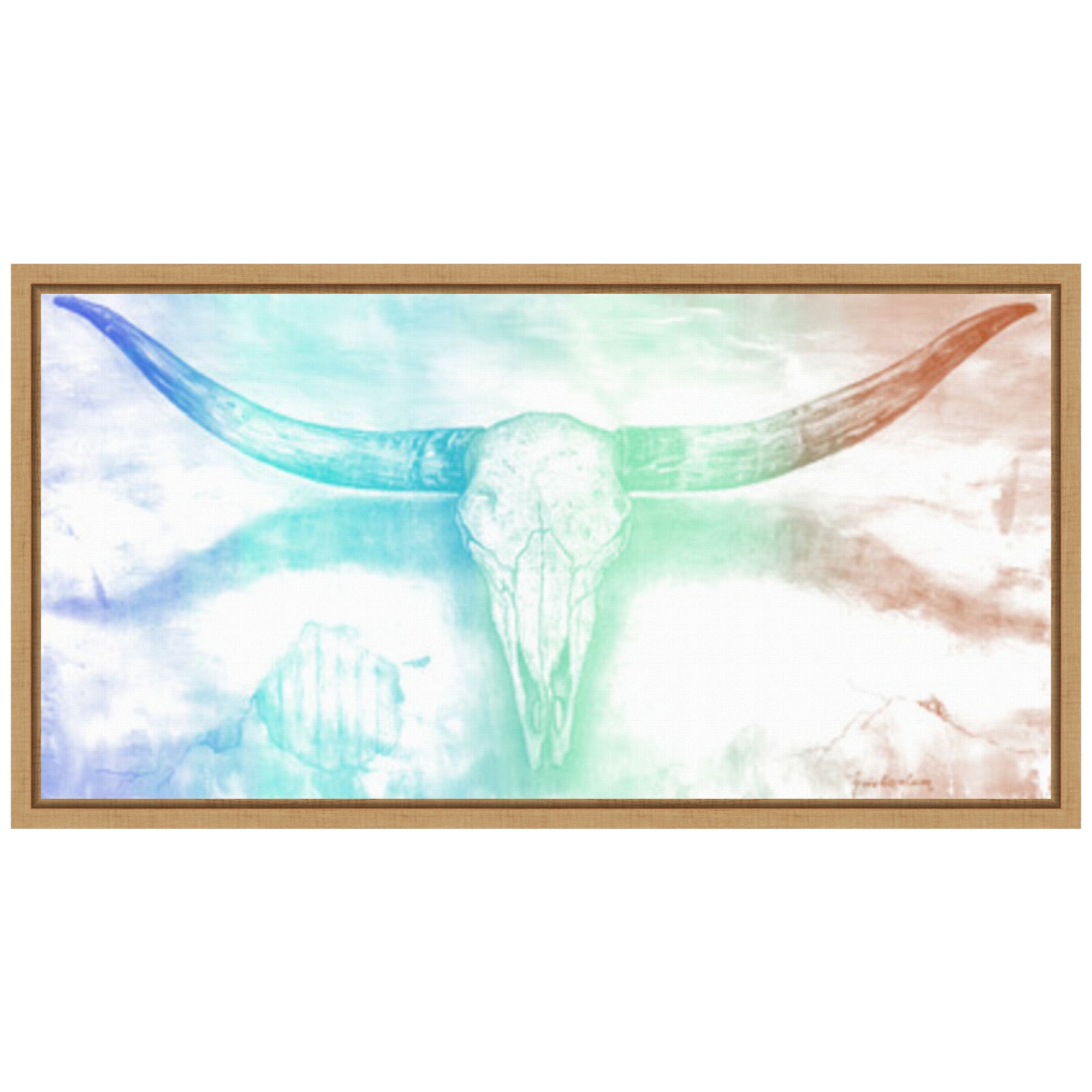 Longhorn Skull Abstract Canvas Print with Maple Frame