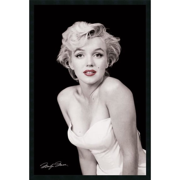 Amanti Art Marilyn Monroe Red Lips by Milton Greene Framed Wall Art Print (25 in. W x 37 in. H), Simply Satin Black Frame