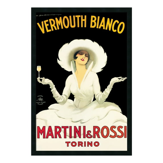 Amanti Art Martini & Rossi by Marcello Dudovich Framed Wall Art Print (25 in. W x 37 in. H), Simply Satin Black Frame