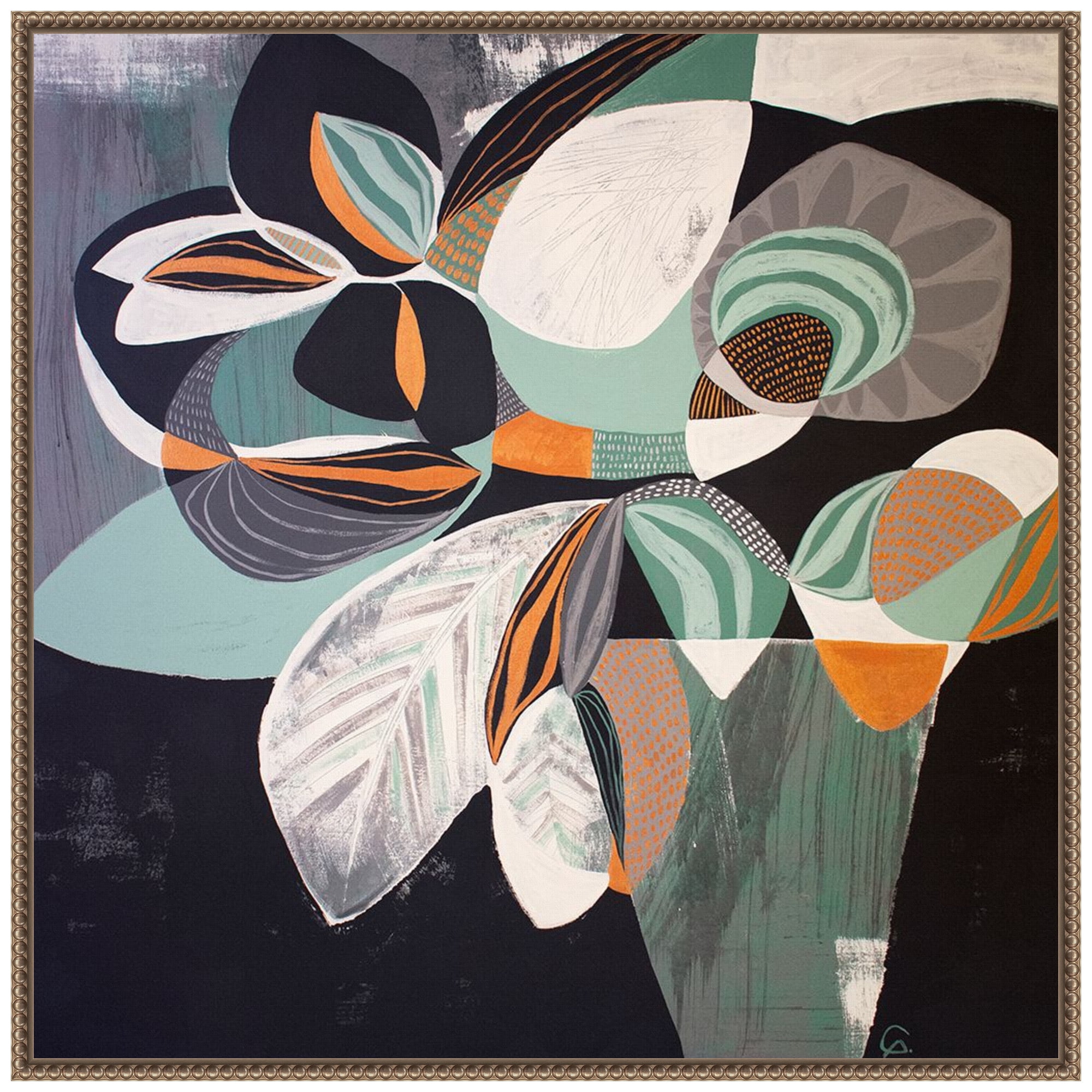 30"x30" Abstract Floral Canvas Wall Art with Bronze Frame