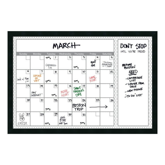 Amanti Art Mezzanotte Gray Quatrefoil Dry-Erase Calendar' Message Board 38 x 26-inch