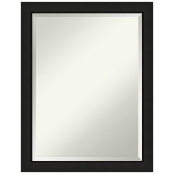 Amanti Art Midnight Black Narrow Beveled Wood Bathroom Wall Mirror