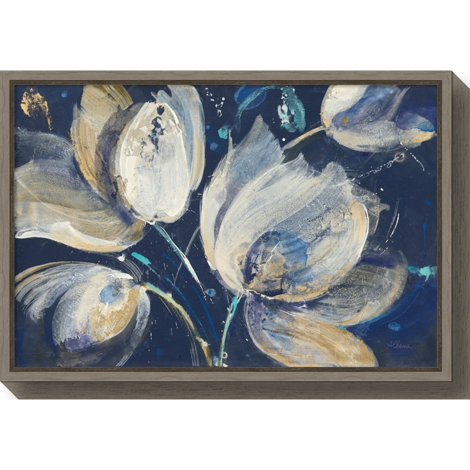 Midnight Garden Abstract Blue and White Canvas Print