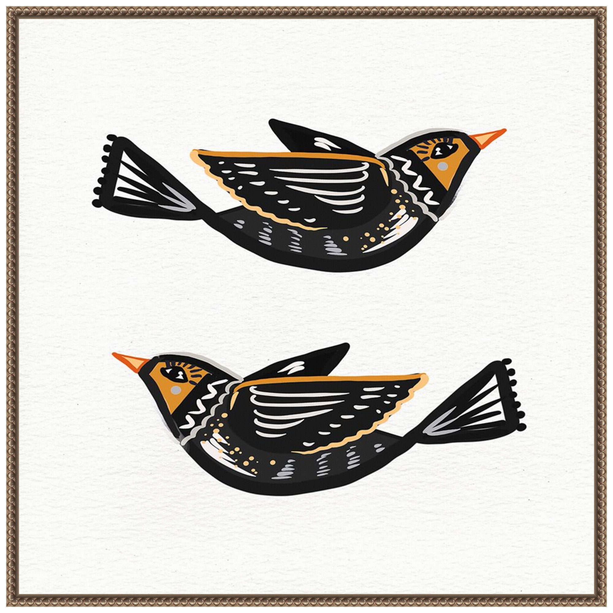 Ani Del Sol Migration Folk Birds Bronze Floater Frame Canvas Art Print
