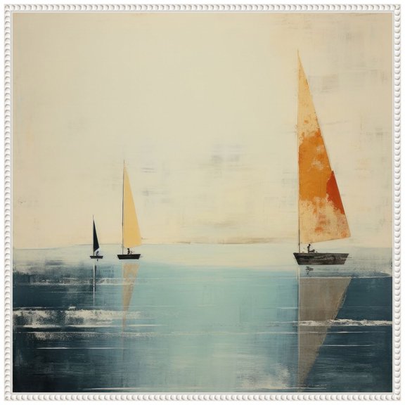 Amanti Art Minimalist Maritime Boats II Framed Canvas Wall Art Print