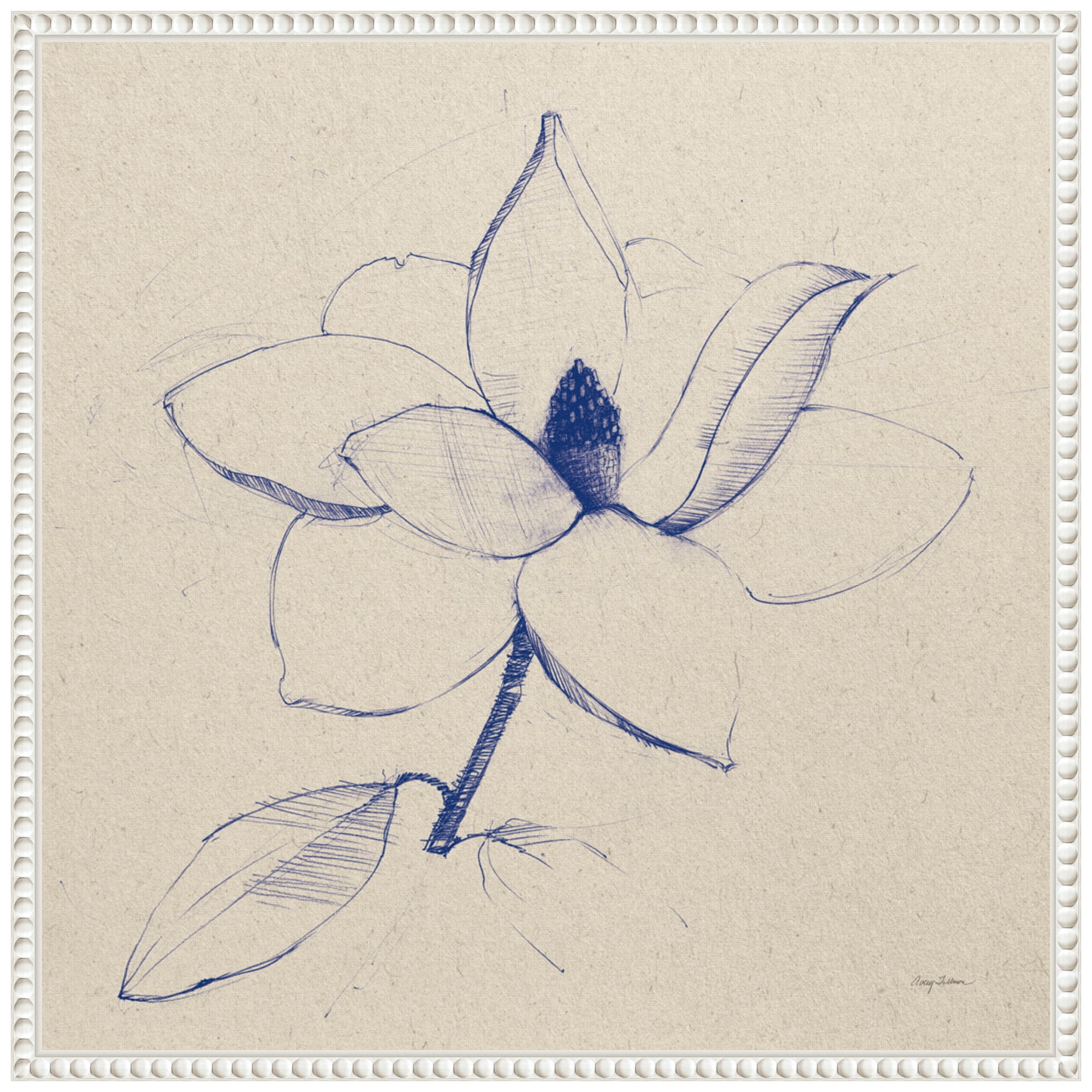 Indigo Botanical Lithograph Framed Canvas Wall Art, 22" x 22"