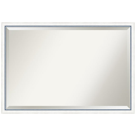 Amanti Art Morgan White Blue Beveled Wood Bathroom Wall Mirror