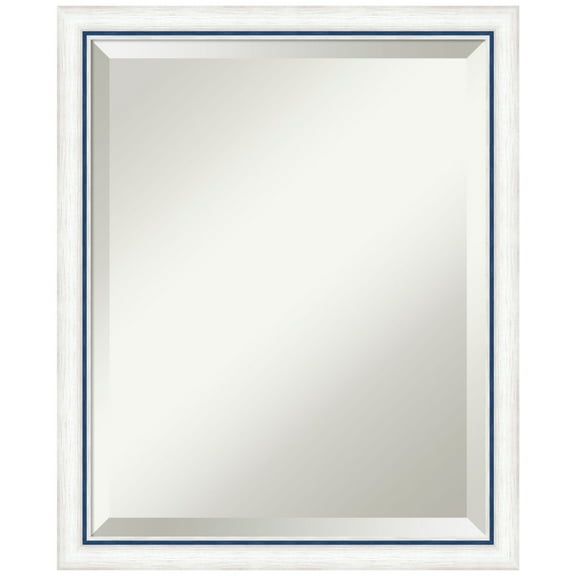 Amanti Art Morgan White Blue Beveled Wood Bathroom Wall Mirror