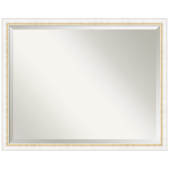 Amanti Art Morgan White Gold Beveled Wood Bathroom Wall Mirror