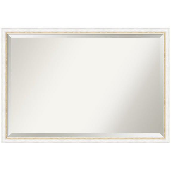 Amanti Art Morgan White Gold Beveled Wood Bathroom Wall Mirror