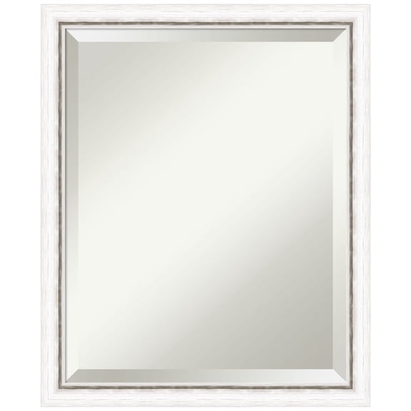 Amanti Art Morgan White Silver Beveled Wood Bathroom Wall Mirror