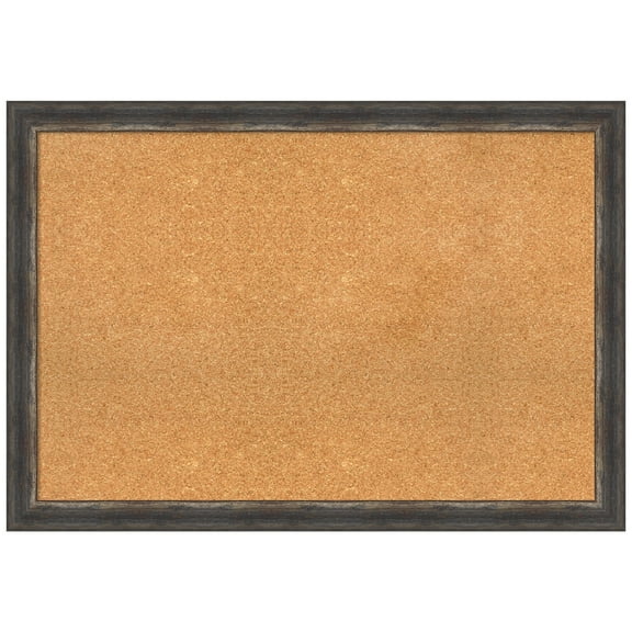 Amanti Art Natural Cork Board Framed Bark Rustic Char Narrow Bulletin Board 39 in. x 27 in.