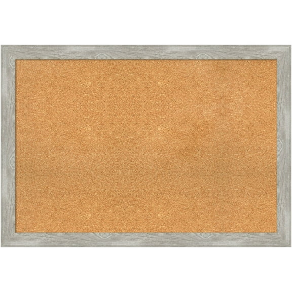 Amanti Art Natural Cork Board Framed Dove Greywash Narrow Bulletin Board 40 in. x 28 in.