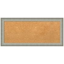 Amanti Art Natural Cork Board Framed Elegant Brushed Pewter Narrow Bulletin Board 33 in. x 15 in.