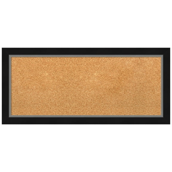 Amanti Art Natural Cork Board Framed Eva Black Silver Narrow Bulletin Board 33 in. x 15 in.