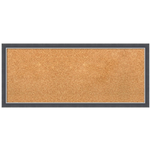 Amanti Art Natural Cork Board Framed Eva Black Silver Thin Bulletin Board 32 in. x 14 in.