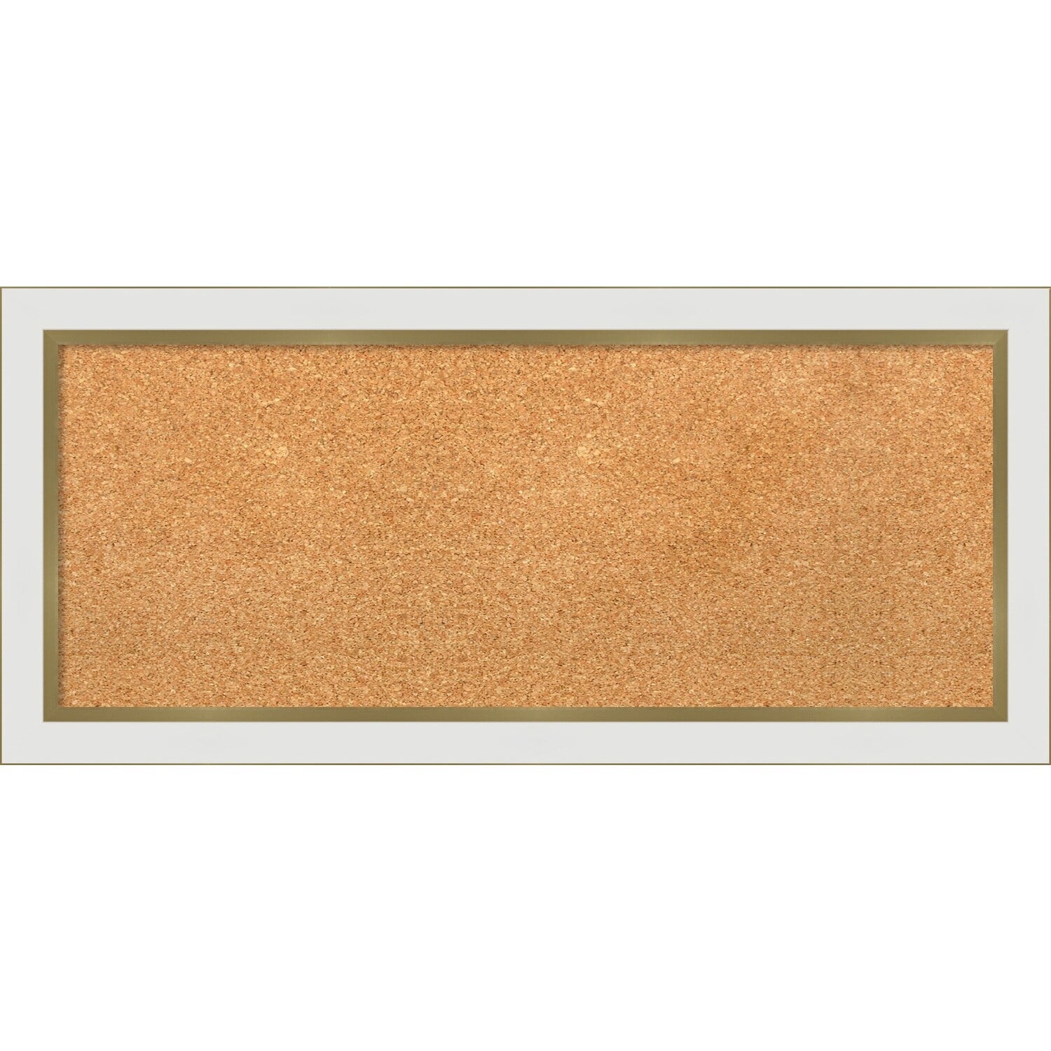 Amanti Art Natural Cork Board Framed Eva White Gold Narrow Bulletin Board 33 in. x 15 in.