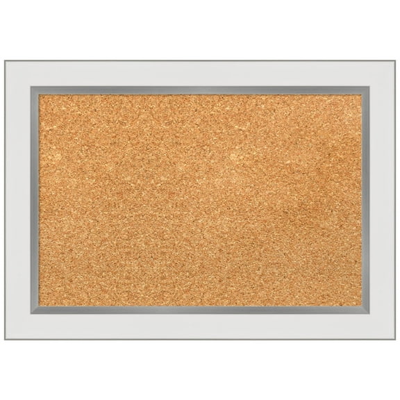 Amanti Art Natural Cork Board Framed Eva White Silver Narrow Bulletin Board 21 in. x 15 in.