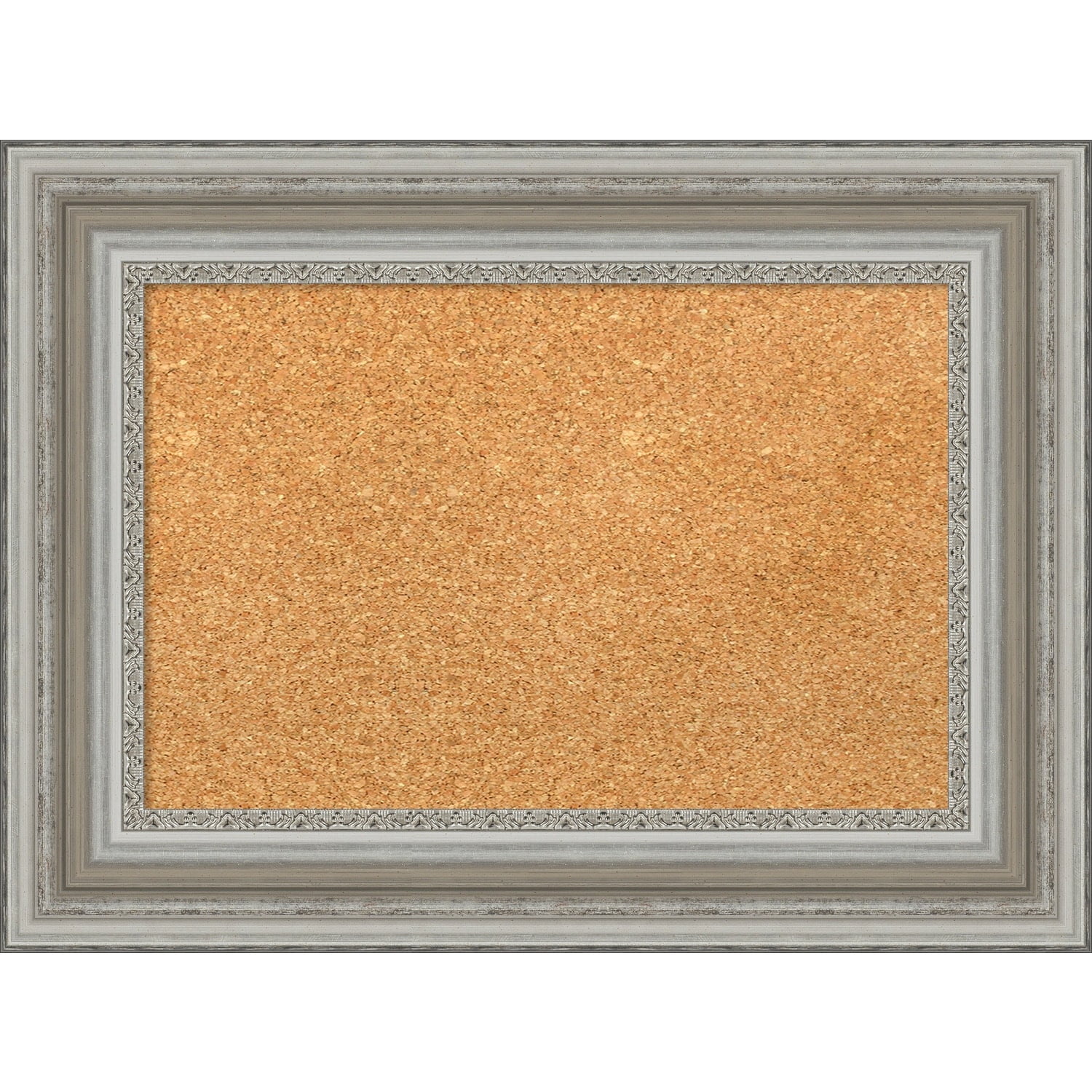 Amanti Art Natural Cork Board Framed Parlor Silver Bulletin Board 24 in. x 18 in.