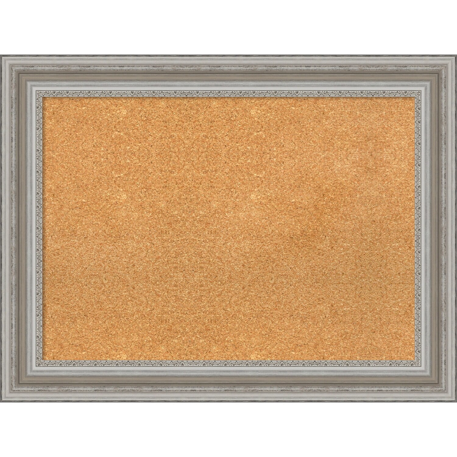 Parlor Silver Framed Natural Cork Bulletin Board 34x26