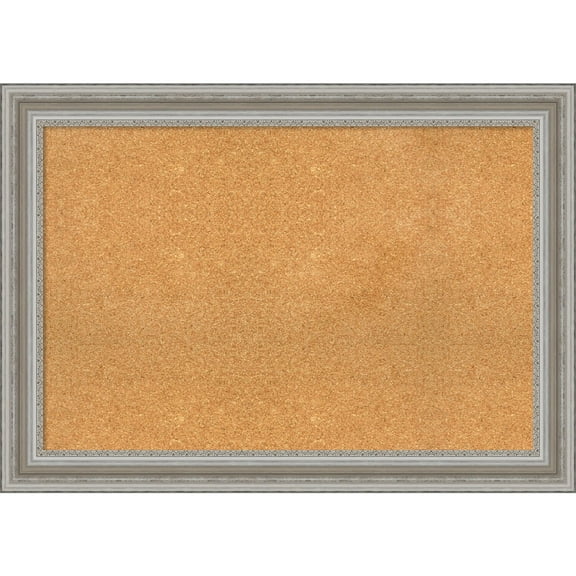 Amanti Art Natural Cork Board Framed Parlor Silver Bulletin Board 42 in. x 30 in.