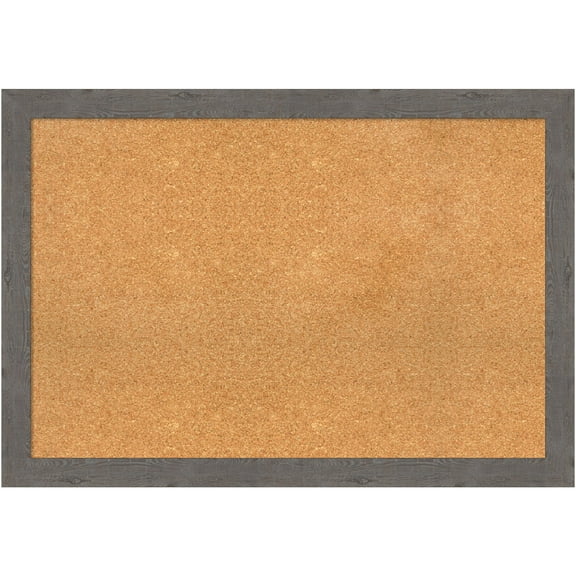 Amanti Art Natural Cork Board Framed Rustic Plank Grey Narrow Bulletin Board 39 in. x 27 in.