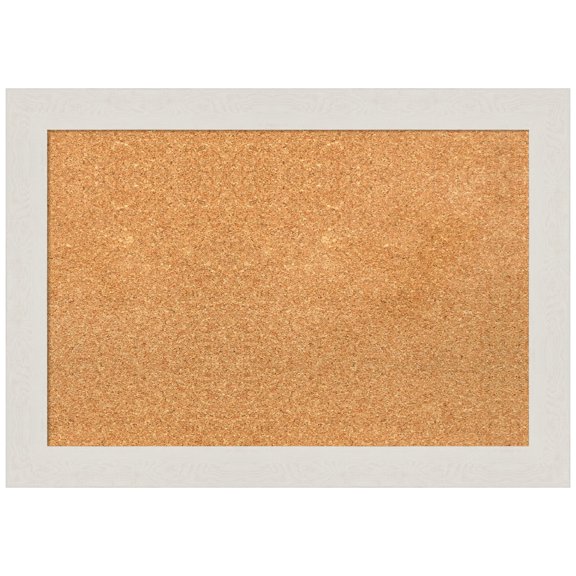 Amanti Art Natural Cork Board Framed Rustic Plank White Narrow Bulletin Board 27 in. x 19 in.