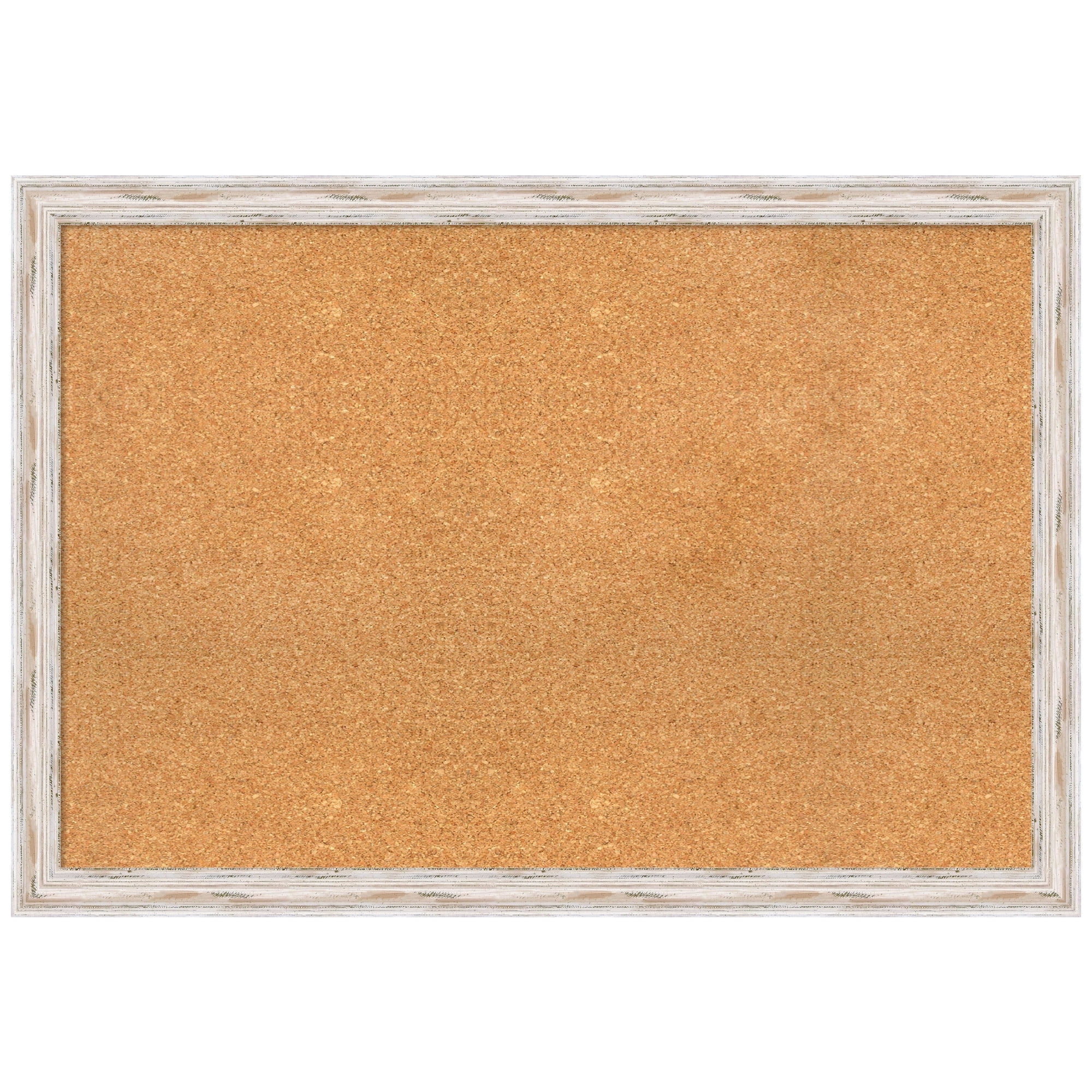 Amanti Art Natural Cork Board Wood Framed Alexandria White Wash Narrow Bulletin Board 39 in. x 27 in.