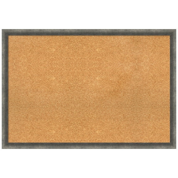 Amanti Art Natural Cork Board Wood Framed Burnished Concrete Narrow Bulletin Board 38 in. x 26 in.