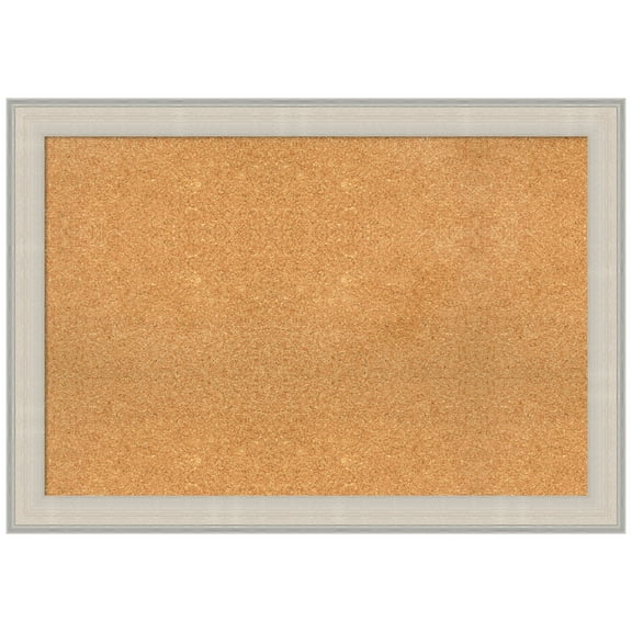 Amanti Art Natural Cork Board Wood Framed Cottage White Silver Bulletin Board 40 in. x 28 in.
