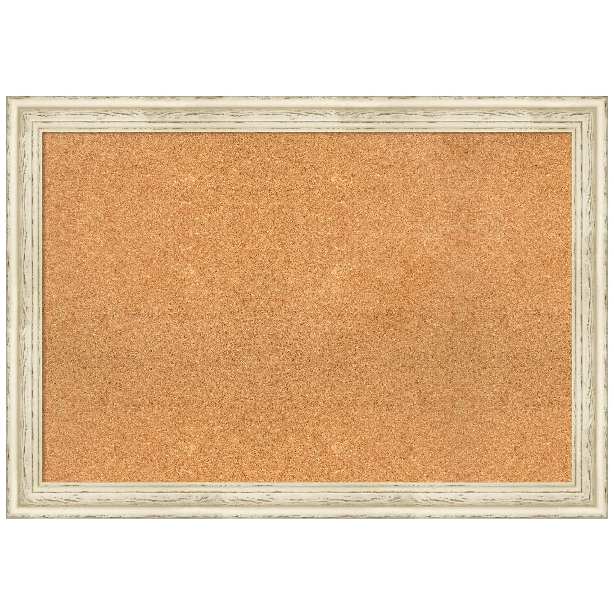 Amanti Art Natural Cork Board Wood Framed Country White Wash Bulletin Board 40 in. x 28 in.