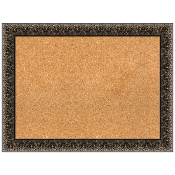 Amanti Art Natural Cork Board Wood Framed Intaglio Embossed Black Bulletin Board 33 in. x 25 in.