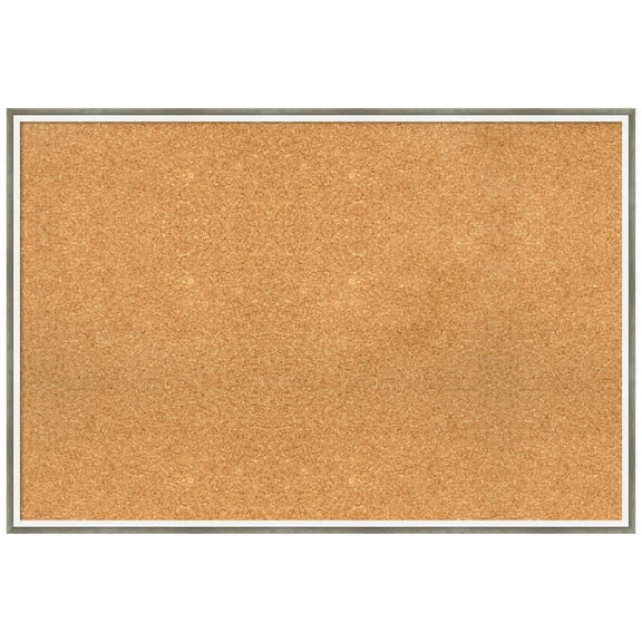 Amanti Art Natural Cork Board Wood Framed Lucie Silver White Bulletin Board 37 in. x 25 in.