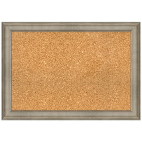Amanti Art Natural Cork Board Wood Framed Mezzanine Antique Silver Narrow Bulletin Board 41 in. x 29 in.