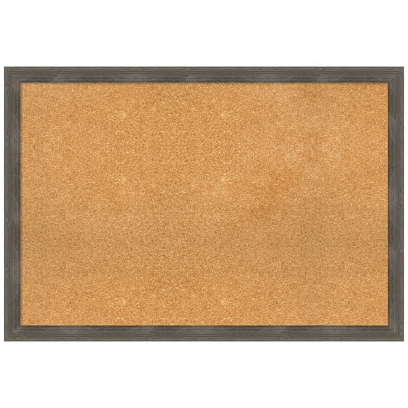 Amanti Art Natural Cork Board Wood Framed Pinstripe Lead Grey Bulletin Board 39 in. x 27 in.