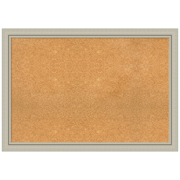 Amanti Art Natural Cork Board Wood Framed Romano Silver Narrow Bulletin Board 40 in. x 28 in.