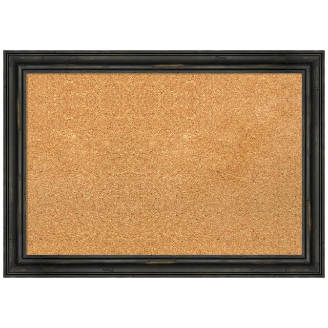 Amanti Art Natural Cork Board Wood Framed Rustic Pine Black Narrow Bulletin Board 27 in. x 19 in.