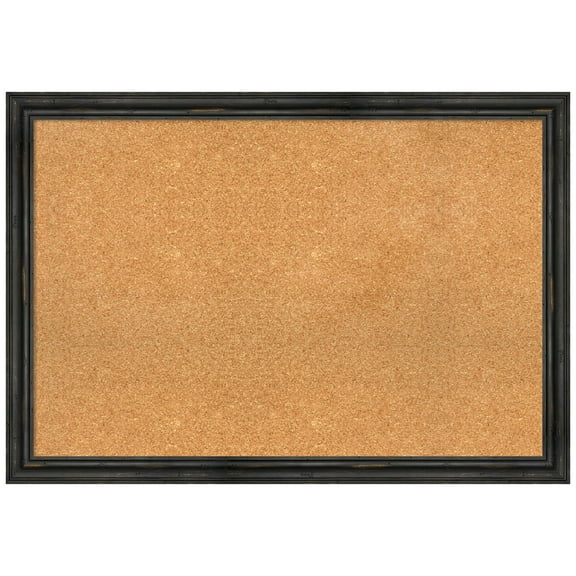 Amanti Art Natural Cork Board Wood Framed Rustic Pine Black Narrow Bulletin Board 39 in. x 27 in.