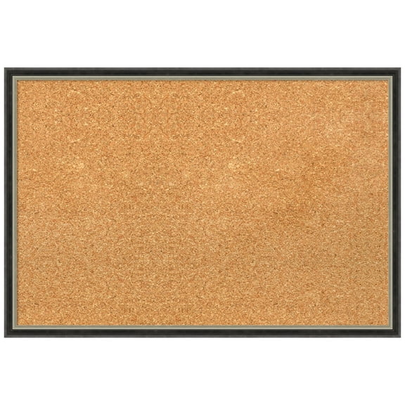 Amanti Art Natural Cork Board Wood Framed Theo Black Silver Narrow Bulletin Board 25 in. x 17 in.
