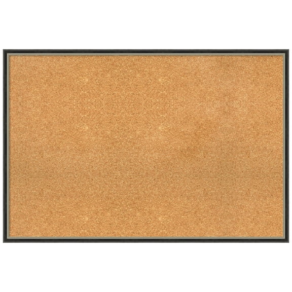 Amanti Art Natural Cork Board Wood Framed Theo Black Silver Narrow Bulletin Board 37 in. x 25 in.