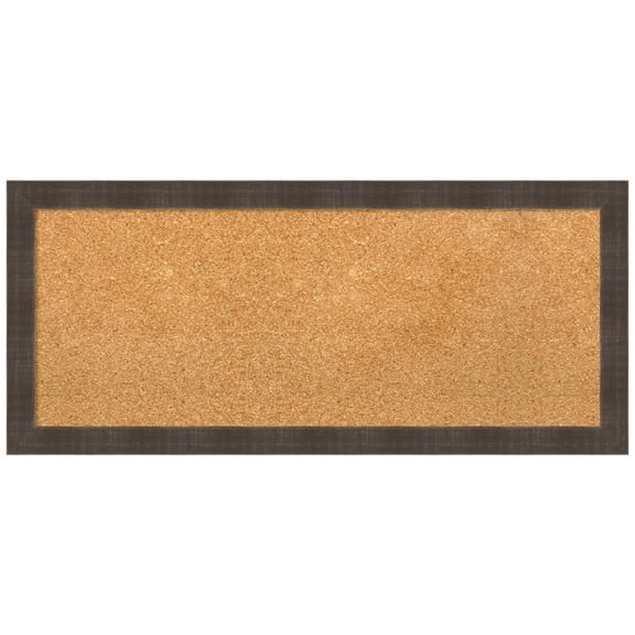 Amanti Art Natural Cork Board Wood Framed Whiskey Brown Rustic Bulletin Board 32 in. x 14 in.