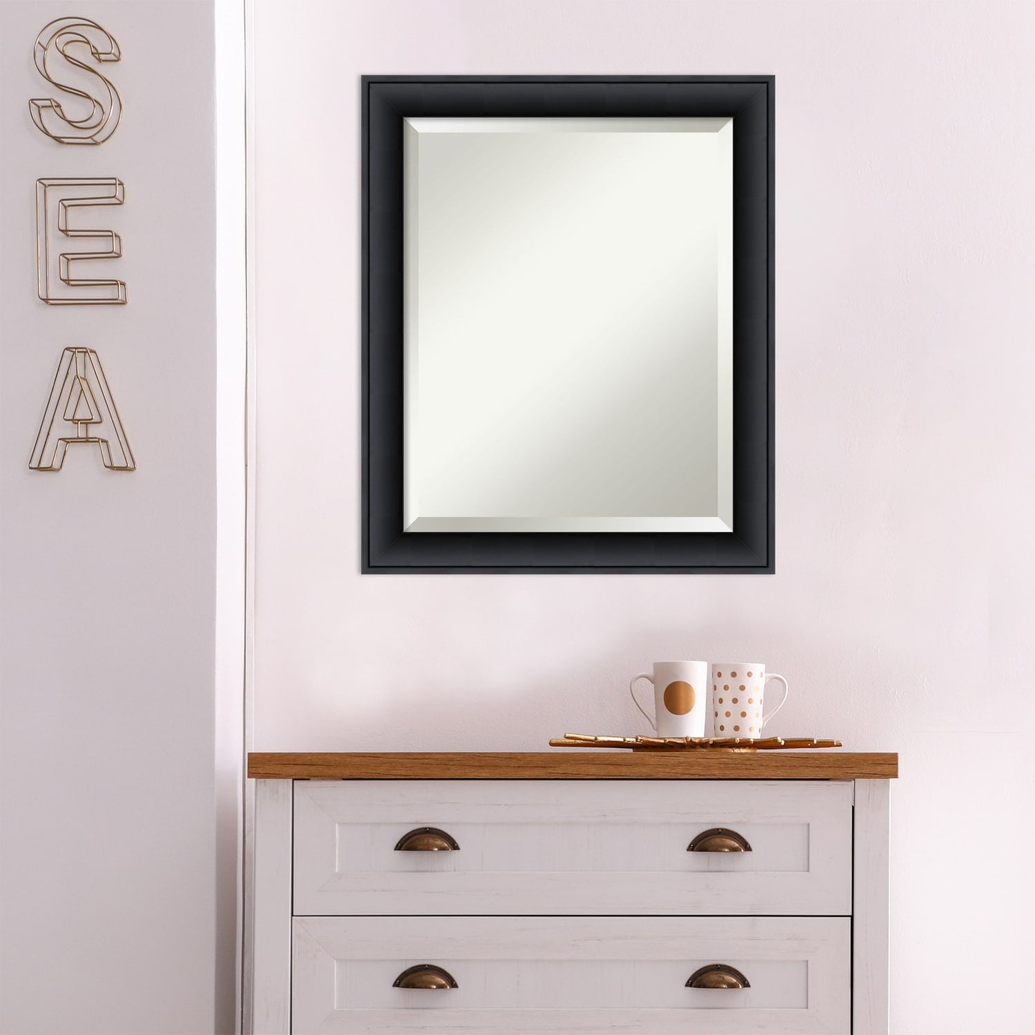 Nero Black Beveled Wood Wall Mirror 23.5 x 19.5 inches