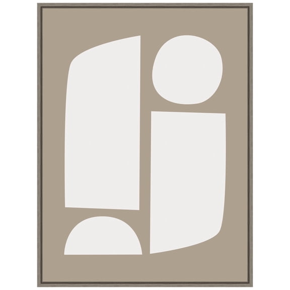 Amanti Art Neutral Abstract Aztec Shapes 4 Framed Canvas Wall Art Print