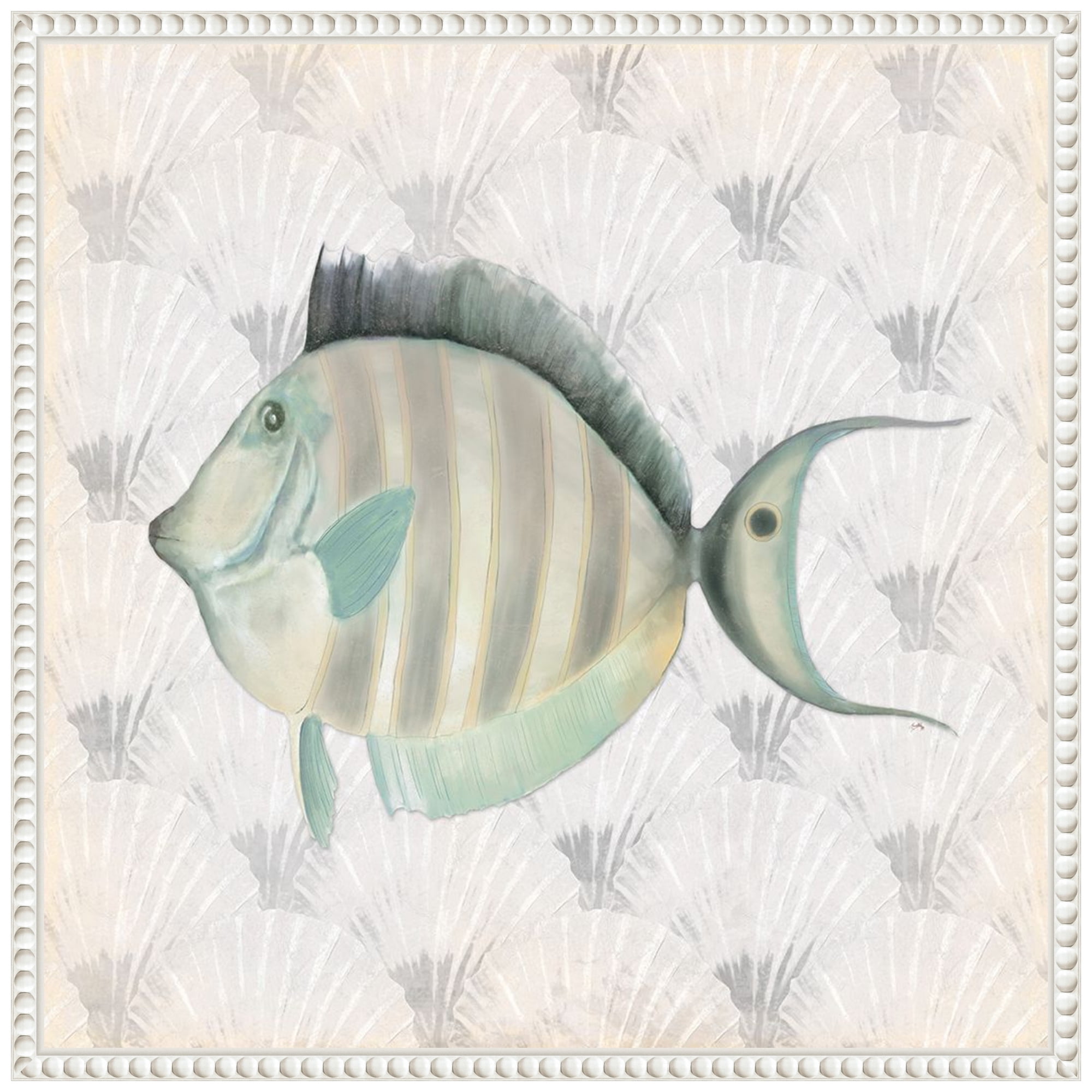 Neutral Vintage Fish Canvas Print with Beaded Frame