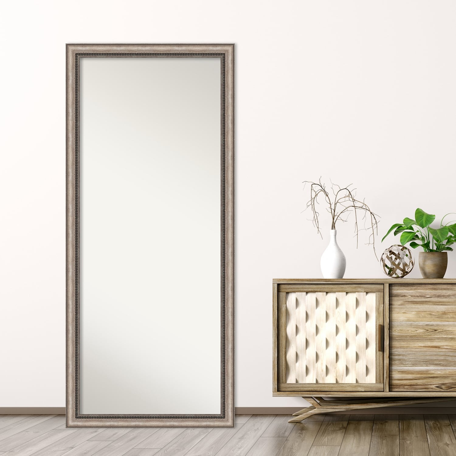 Elegant Full-Length Bronze and Silver Wood Framed Mirror