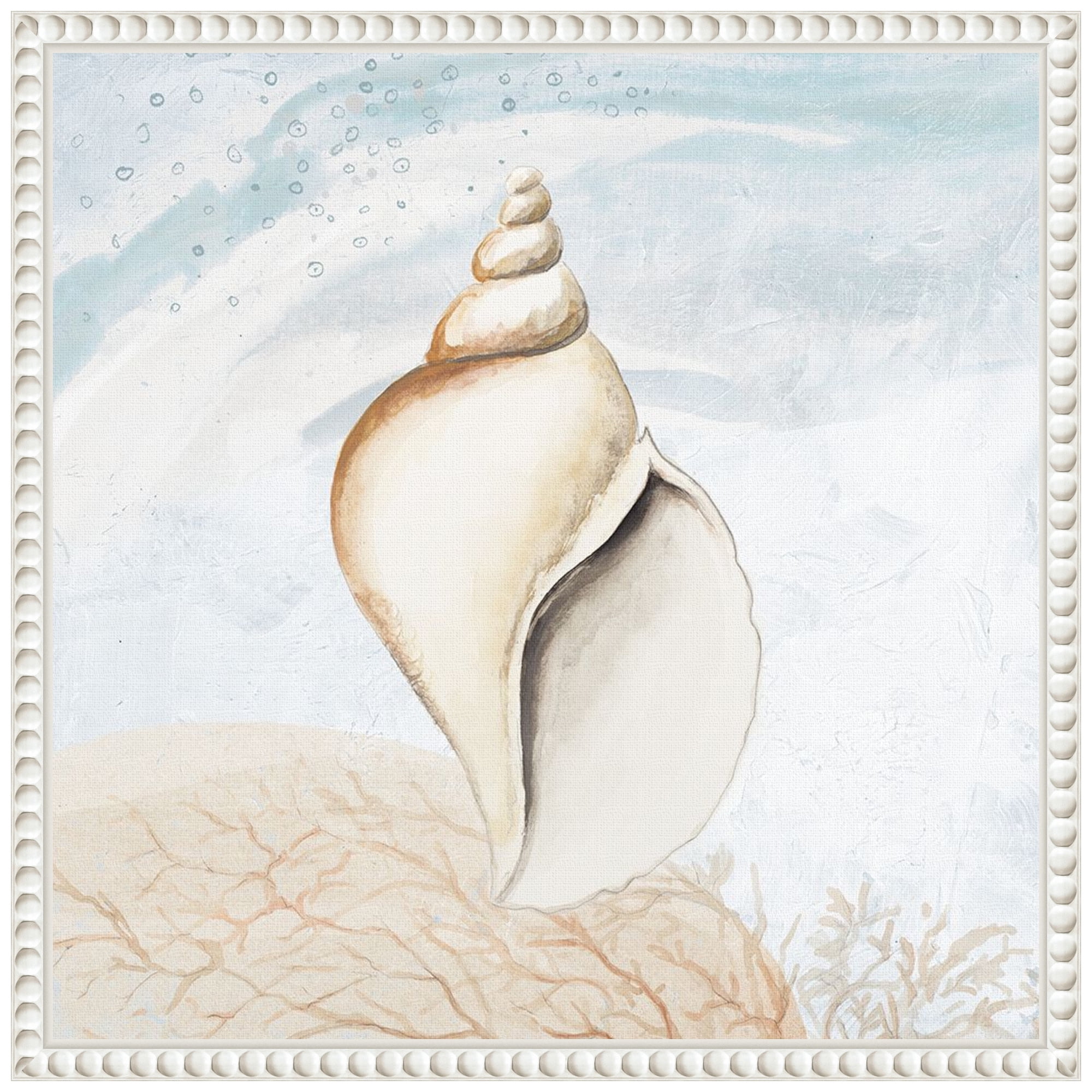 Beaded White Framed Nautical Seashell Canvas Wall Art
