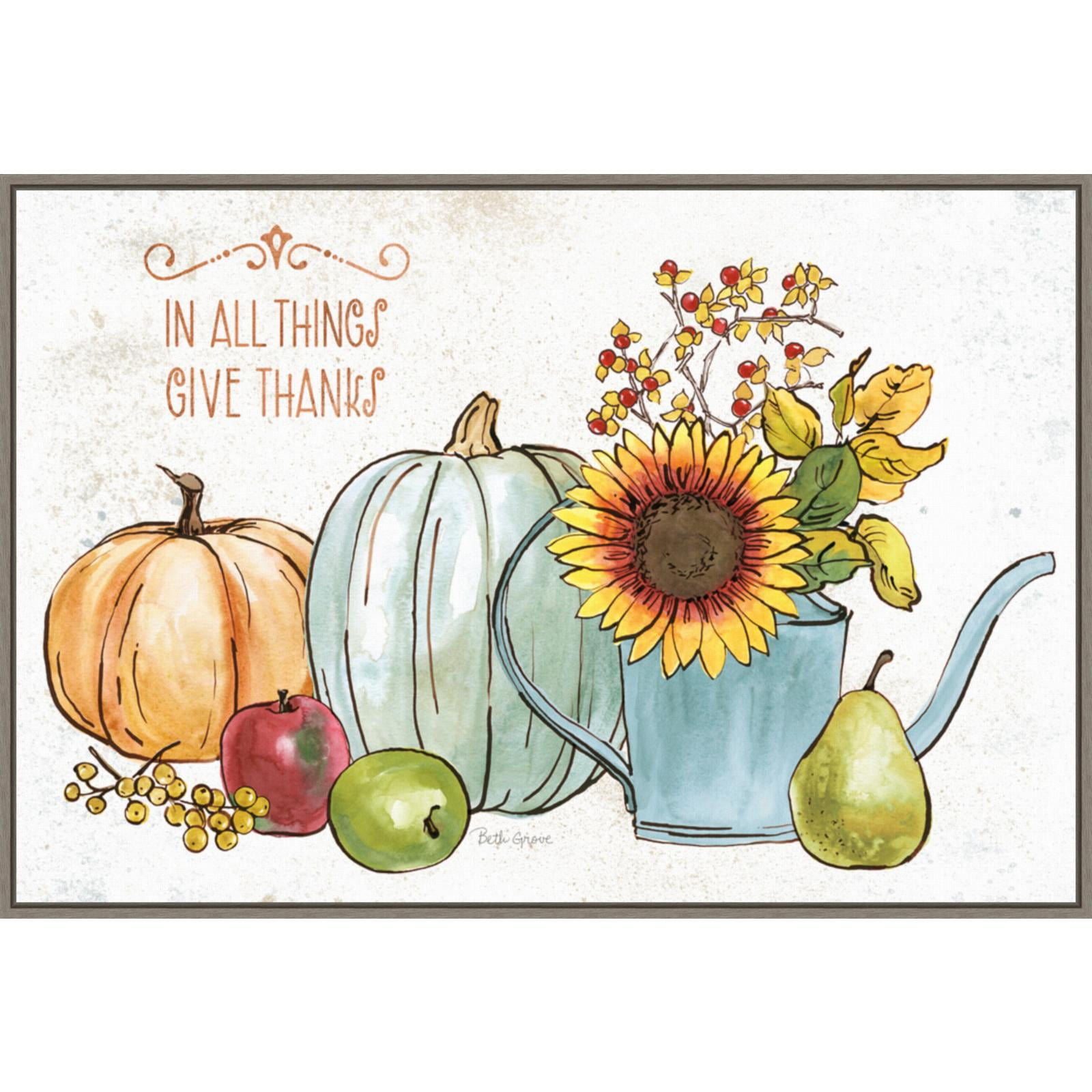 Autumn Harvest Watercolor Canvas Print with Gold Frame
