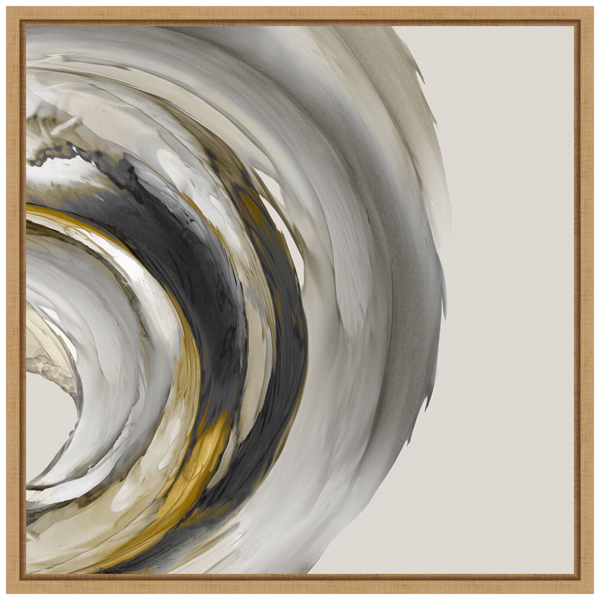 Odyssey Abstract Gray and Gold Canvas Print with Maple Frame
